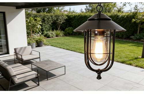Black Pendant LED Outdoor Ceiling Lighting Hanging Pendant Lights Antique E27 Waterproof IP55 Rustic Hanging Lamp Patio Garden Entrance Hallway Balcony Entrance Pavilion Villa Grape Frame pendant