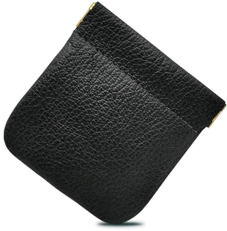 FAST WORLD SHOPPING - Portamonete Uomo in Vera Pelle Made in Italy – Piccolo e Tascabile, Porta Spiccioli e Banconote, Portamonete Donna con Chiusura a Molla Snap (Nero)