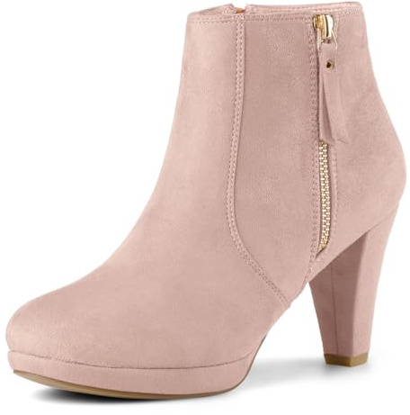 Allegra K Women's Side Zip Low Platform Chunky Heel Ankle Booties Dust Pink 5.5 UK/Label Size 8 US