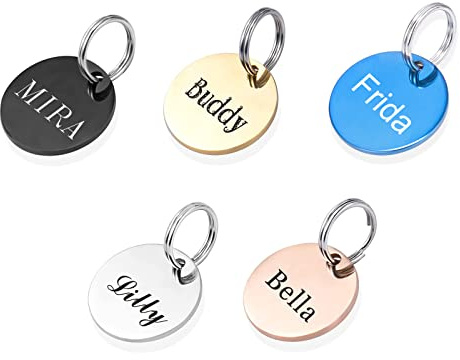 Hundemarke mit Gravur Personalisierte gravierte Hundemarken-Runde ID Tag Namensschilder für Katzen-/Hunde-Halsband (L, Silber)