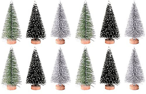 Pilikoll 12 Stück Weihnachtsbaum Mini Künstlich, Basteln Weihnachtsbäume Deko Naturgetreuer Christbaum Weihnachtsbaum Schnee Klein mit Holzsockel für Weihnachten, Raumdekoration, Diorama-Modelle (7cm)