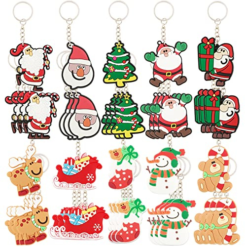 BETESSIN 40 Stück Weihnachten Schlüsselanhänger Set Bunt PVC Tasche Anhänger mit 10 Stile Weihnachtsmotive Anhänger Dekorationen für Schlüssel Geldbörse Tasche Party Mitgebsel Geschenk usw.