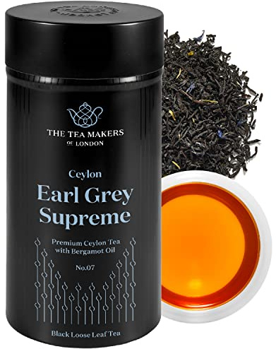 Supreme Earl Grey Tea Loose Leaf - Natural Blend of Sri Lankan Black Tea, Bergamot Extract & Blue Cornflowers - Rich Citrusy & Floral Notes by The Tea Makers of London - 125g Caddy