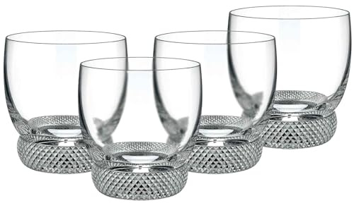 Villeroy & Boch Signature Octavie Whiskygläser, 4er-Set, 360 ml, Whiskybecher aus nostalgischem Kristallglas mit Spitzstein-Dekor unterhalb der Kuppa, 92 mm, Klar, Spülmaschinengeeignet