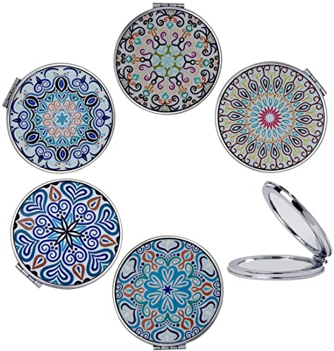 CigyYogy Specchio per Trucco da Viaggio Compatto Ingrandito - Mini Specchietti Tascabili Rotondi Pieghevoli A Doppia Faccia - Disegni Mandala per Ragazze Donne Bambini - Confezione da 6