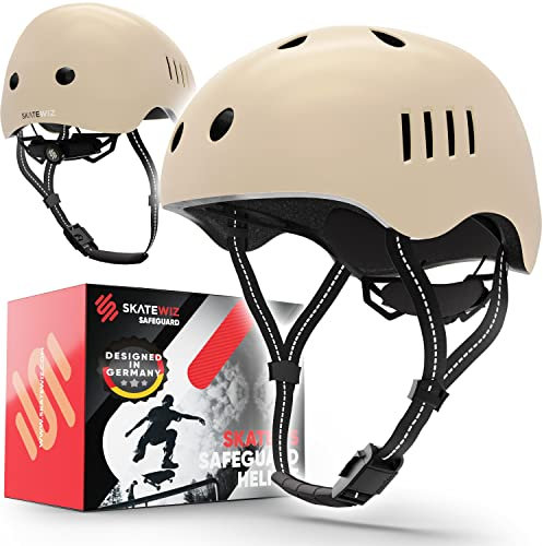 SKATEWIZ Fahrradhelm | Helm Fahrrad Leichter Skaterhelm, Mountainbike & BMX Helm Größe L in Beige Fahrradhelm Herren Fahrradhelm Damen Fahrradhelm matt