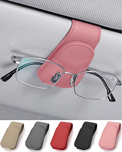 JEJA Sunglasses Holder for Car Sun Visor, Leather Eyeglass Holder, Eyeglasses Hanger Ticket Card Clip, Car Glasses Holder Car Visor Accessorie, Pink