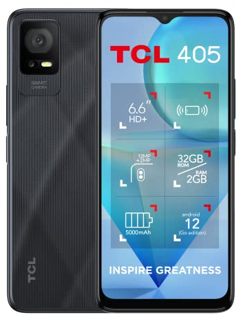 TCL 405 SMARTPHONE, 32GB plus 2GB RAM, 6.6 inches DISPLAY 5000 mAh - DARK GREY