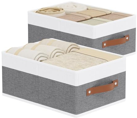 YheenLf 2 Stück Aufbewahrungsbox, Weiß/Grau Stoffboxen, 33×23×14cm | Aufbewahrungskorb Stoff, Aufbewahrungsboxen, Faltboxen, Kleiderschrank Organizer, für Kleidung, Kleiderbox