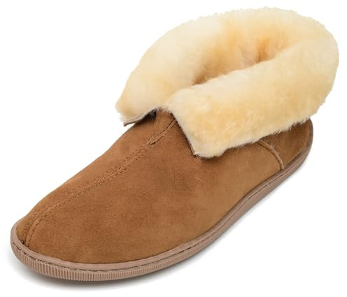 Minnetonka Men's Sheepskin Ankle Boots, Golden Tan, 13 W