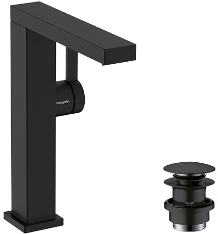 hansgrohe Tecturis E – tvättställskran svängbar med push-open-avlopp, energibesparande (CoolStart), vattenkran badrum med pip höjd 210 mm, blandare vattenbesparande (EcoSmart), mattsvart