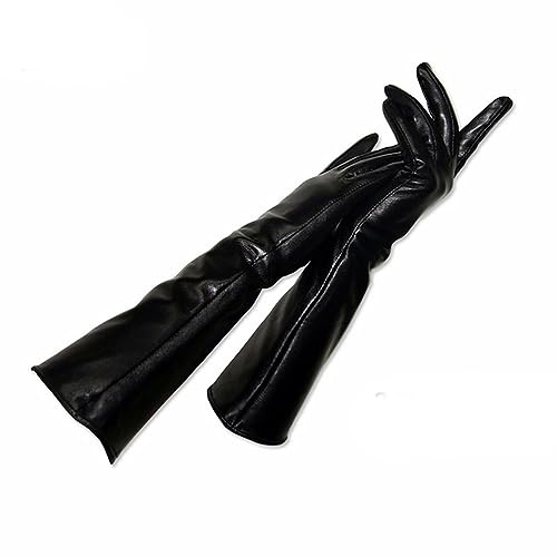WILsem dam lång handske fårskinn läder svarta handskar kvinnor äkta vantar kvinnlig tunn foder stil arm ärm, 40 cm, 7.5