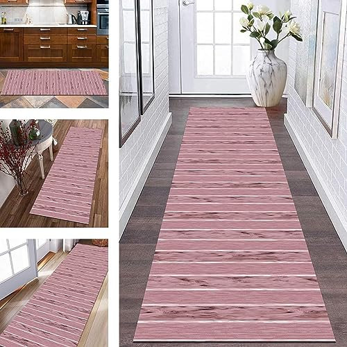 Teppichläufer Flur, rutschfest, Küchenläufer, Rosa Rot, Korridor-Teppichläufer, waschbar, 70 x 400 cm, moderner langer Flurläufer, Teppichmatte, Küche, Schlafzimmer, Kinderzimmer, Wohnzimmer