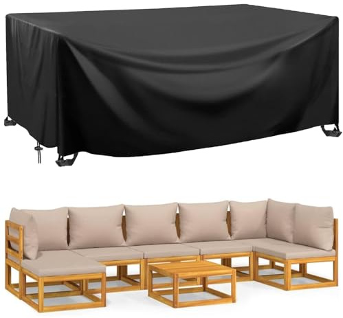 FYHDSH Outdoor Garden Furniture Covers,285x225x80cm, Garden Table Cover Waterproof, Windproof, Anti-UV, 420D Heavy Duty Oxford Fabric Patio Table Cover Rectangular for Furniture Sets(Black)