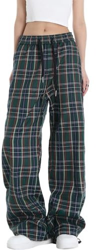 Veryin Pantalon Cargo Femme Baggy Pantalon Carreaux Y2k Pants avec Poches Haute Taille Elastique Large