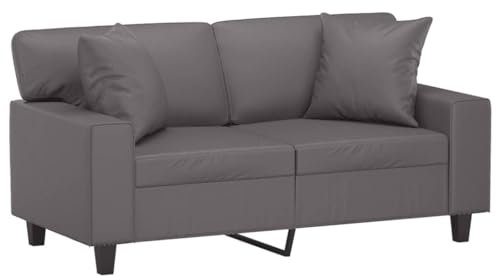 vidaXL Sofa 2 Sitzer, Couch mit Zierkissen, Liegesofa für Wohnzimmer, Polstersofa Sessel Relaxsofa Loungesofa Relaxcouch, Grau Kunstleder