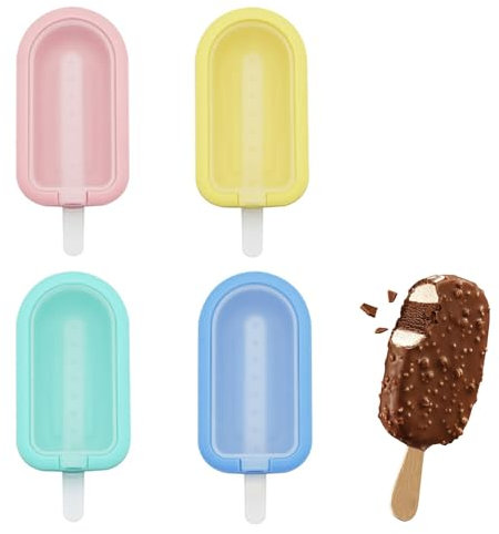 Eisformen, DIY Popsicle Mold, Molde De Helado De Silicona, 4 Colore Molde De Paleta De Hielo, Moldes Reutilizable de Silicona con Palo y Tapa Antiderrame