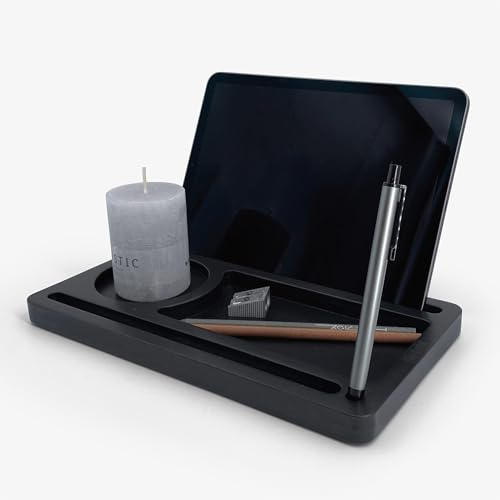 Riarchi PAD - Desk Organizer, multifunktionaler Holzständer, Stiftehalter für Schreibwaren, Pad - Phone, Tablet & Smartphone Stand, Büroeinrichtung (Deep Black)