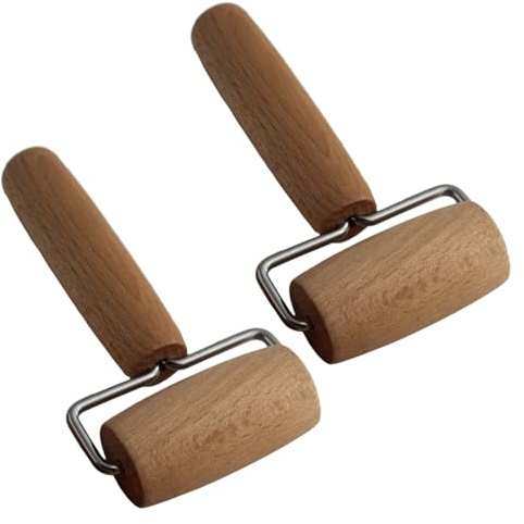 2 Pieces 6cm Wide Wooden Pastry Pizza Roller Wooden Brayer Small Wooden Rolling Pins Wooden Dough Roller 5D Diamond-Paint Art Tool Wooden Roller for Baking or Ceramic Pottery Clay Working