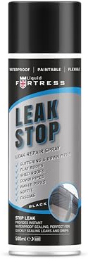 Liquid Fortress - Leak Stop Sealer Spray | BLACK | Waterproof sealant | Fills, Seals & Stops Leaks | Guttering, Flat Roofs, Downpipes, Windows | 500ml