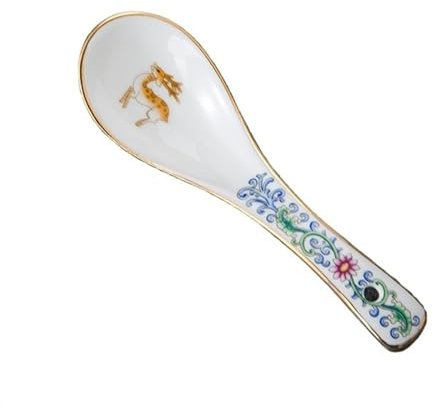 Löffel China Jingdezhen Keramik kleiner Suppenlöffel mit Goldrand, Haushalts-Suppenlöffel, emaillierter Löffel aus Knochenporzellan, Reislöffel, Restaurant-Keramiklöffel Dessertlöffel(Color:E)