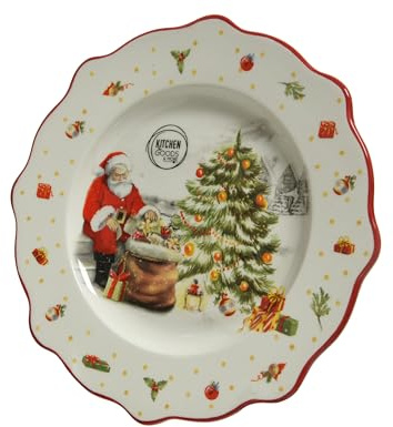 Kaemingk Assiette à petit-déjeuner en céramique 20 cm – Assiette avec motif de Noël – Vaisselle de Noël – Vaisselle de Noël – Assiette de petit-déjeuner – Blanc