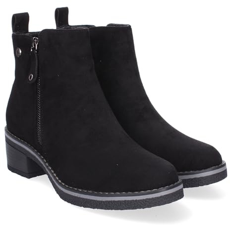shoes&blues.es 86406 Botines de Tacon para Mujer, Comodos y Elegantes, Adorno de Cremallera, Punta Redonda y Cierre de Cremallera. Negro Talla 37