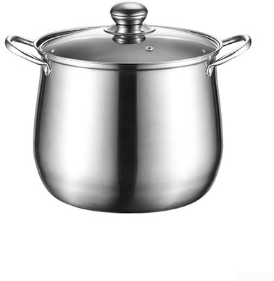 Zilimontt Extra Large Stainless Steel Stock Pot, 22cm x 17.3cm x 19.2cm, 304 Stainless Steel, Heat-Resistant Glass Lid, 958g, Silver, With Lid