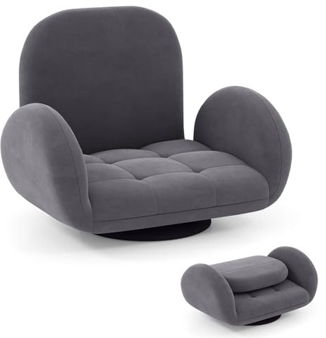 GOPLUS Bodenstuhl, Bodensessel mit 3-Fach Verstellbarer Rückenlehne & 5-Fach verstellbaren Armlehnen, Bodensofa Meditationsstuhl Loungesessel Bodensessel klappbar, für Zuhause & Büro (mit Drehbasis)