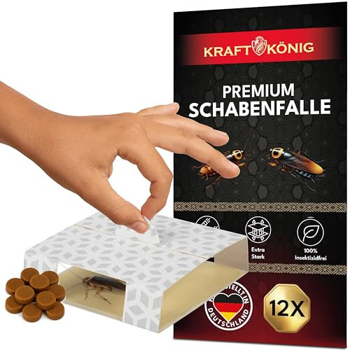 KRAFTKÖNIG Schabenfalle 12x inkl Ködertabletten - Premium Kakerlakenfalle mit Henkel - Insektenfalle überall einsetzbar zur Befallsermittlung - Made in Germany