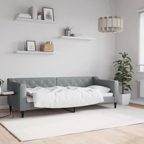 LAPOOH Tagesbett Hellgrau 80x200 cm Stoff, Schlafsofa, Daybed, Bettsofa, Sofa Bed, Sofabett, Schlafcouch, Jugendbett, Bettgestell, Bettcouch - 354156