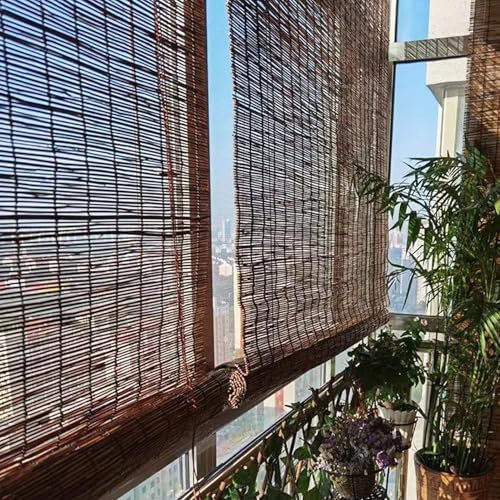 Retrò Tende Di Canna Tenda a Rullo In Bamboo Naturale Tapparella Avvolgibile Bambù, Cortina di Tapparelle Protezione Solare E Privacy per Interni/Esterni,Finestre