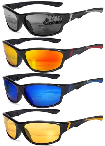 Beipegin 4 Pièces Lunettes de Soleil Homme Polarisées Sport, Lunettes de Soleil Femme, Lunette Velo Homme, Protection UV400 pour la Course à Pied, la Conduite, la Pêche et le Cyclisme