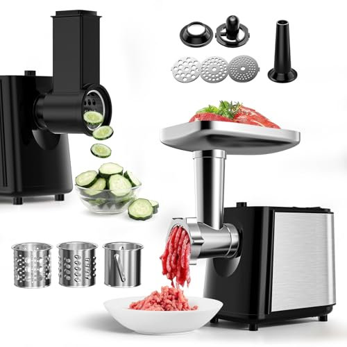 Helangel 2000W Electric Meat Grinder 5-in-1, Professional Sausage Stuffer, Vegetable Chopper, Salad & Cheese Grater with 8 Attachments, Food Grade Material for Home Kitchen