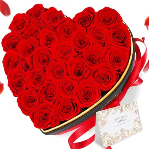 DINGHENG 21 Infinity Rosen, Rosenbox mit Konservierte Blumen, Jahrestag Geschenk für Sie Ewige, Rose in Herzform Box Geschenke für Frauen Mutter zum Geburtstag Valentinstag Muttertag Weihnachten
