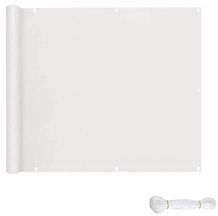 Parasol de poliéster PES resistente a la intemperie con cuerda y ojales de aluminio para jardines, terrazas, porches y pequeños balcones, cubierta de protección blanca