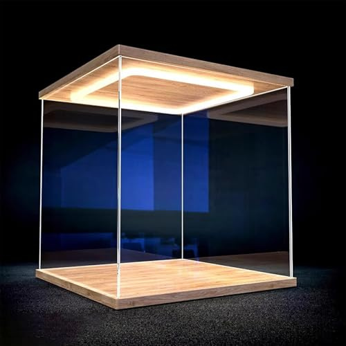 Vibeo Acryl Vitrine Acrylvitrine mit LED-Beleuchtung, Staubdichte Acrylbox mit Tür, Transparente Vitrine mit Sockel, Vitrinenständer für Minifiguren, Autos und Spielzeug(30x20x35cm(12x8x14))