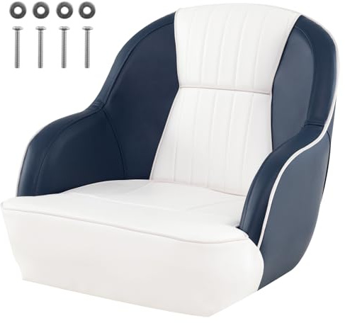 COSTWAY Siège de Bateau Ponton en Cuir PVC Imperméable, Siège de Pêche Rembourrage en Éponge Épaisse avec Dossier Incurvés, Chaise de Marin pour Pêche Tourisme, Bleu+Blanc