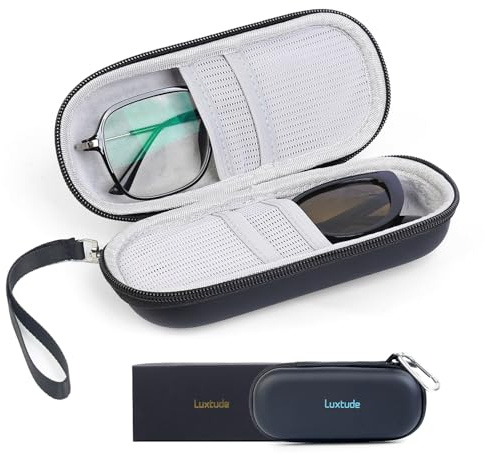 Luxtude Double Glasses Case Hard Shell, Double Eyeglass Case Dual Sunglasses Cases, Travel Sunglasses Organizer for Women Men (Black, S)