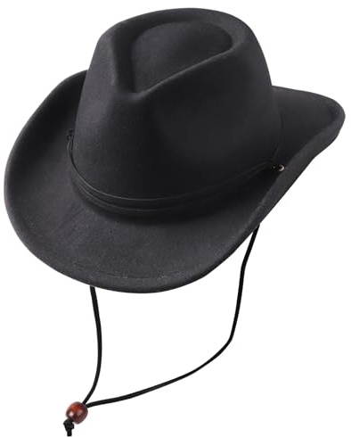 DRESHOW Cowboy Cowgirl Hatt för Pojkar och Flickor Klassisk Westernfilt Fedora Bältesspänne Retro Panama Hattar med vindsnodd Unisex Upprullade Kepsar för Barn 3-8 År