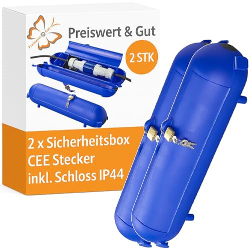 2 STK Kabelbox wasserdicht IP44 für Außenbereich Blau Länge 367 mm D 90mm | Große wetterbeständige Schutzbox für Verlängerungskabel im Außenbereich, 367 mm und Durchmesser 90 mm