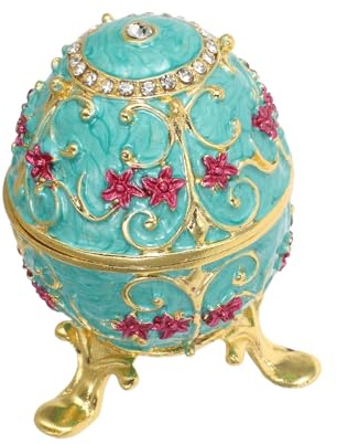 Toyvian Decorative Egg Trinket Box Enameled Hinged Trinket Box Zinc Alloy Metal Hand Painted Enamel European Vintage Elegance Dual Purpose Decor and Storage Special Occasions Weddings