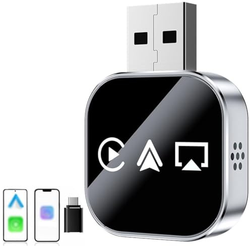 Wireless Carplay Mirror Link Adapter, 2026 Upgrade 3 in 1 Compatible with Airplay/Android Auto/Carplay for Cars with Built-In Wired Carplay Plug, USB Adapter for iPhone Apple Android(For iPhone)