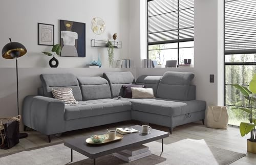Stella Trading Rockdale Ecksofa in Anthrazit - Moderne Eckcouch in L-Form mit Bettkasten, Kopfteil- und Sitztiefenverstellung - 282 x 90 (105) x 200 cm (B/H/T)