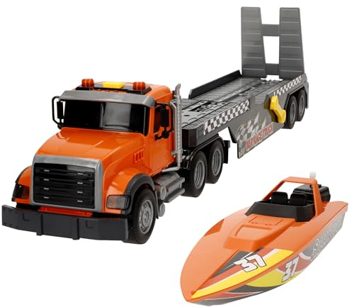 ColorBaby Speed & Go Toy Trailer Truck, inklusive båt, Friktionssystem, Skala 1:14, Ljus och Ljud, Leksaker Barn 3 år, Stora leksaksbilar (39296)