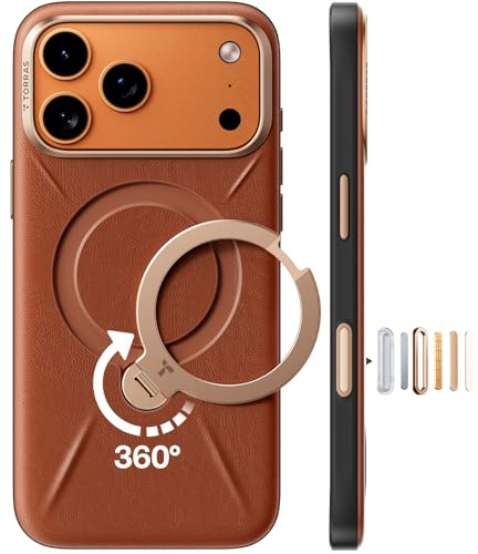 TORRAS Ostand Q3 VegSkin für iPhone 17 Pro Max Hülle (Nachhaltig Silikonleder) (360° Magnetischer Unsichtbarer Ständer) Premium Haptik Langlebig Hülle iPhone 17 Pro Max Case Edle Lederstruktur Braun