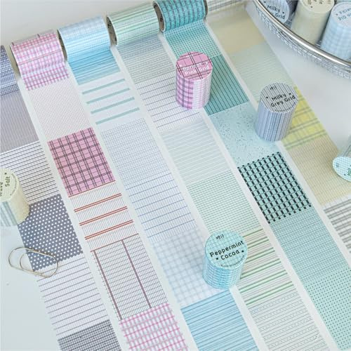 Kesari 6 Rolls Washi Tape Sticker tillbehör, Grid Tape Scrapbook Stickers skotskrutigt tyg dekorativt för gör-det-själv bullet journaler, fotoalbum, dator och scrapbooking (Grid)