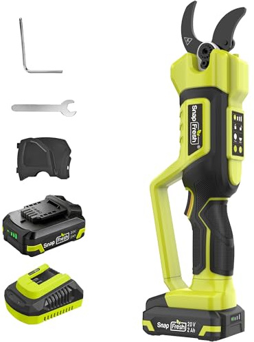 SnapFresh Sécateur Électrique Sans Fil 20V, Moteur Brushless, Diamètre de Coupe Max. 40 mm, Sécateur Électrique avec Batterie 2,0 Ah et Chargeur, Lame SK5 pour Branches, Arbustes et Troncs