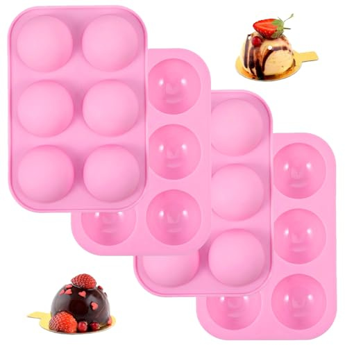 Classicseali Lot de 4 moules à boules en silicone avec 6 trous, moule en silicone demi-sphère pour la fabrication de boules de chocolat, desserts, gelées, mousses et puddings, rose