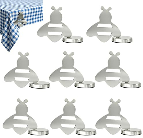 seedman 8 Stück Bienen Tischdeckenklammern Magnet,Edelstahl Tischdeckenbeschwerer,Mehrzweck Magnet Gewichte für Tischdecke,Picknickdecke,Vorhang,Duschvorhang & Kühlschrankmagnet